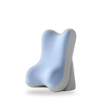 Lumbra memory foam lumbar support cushion in blue and grey two-tone, side view