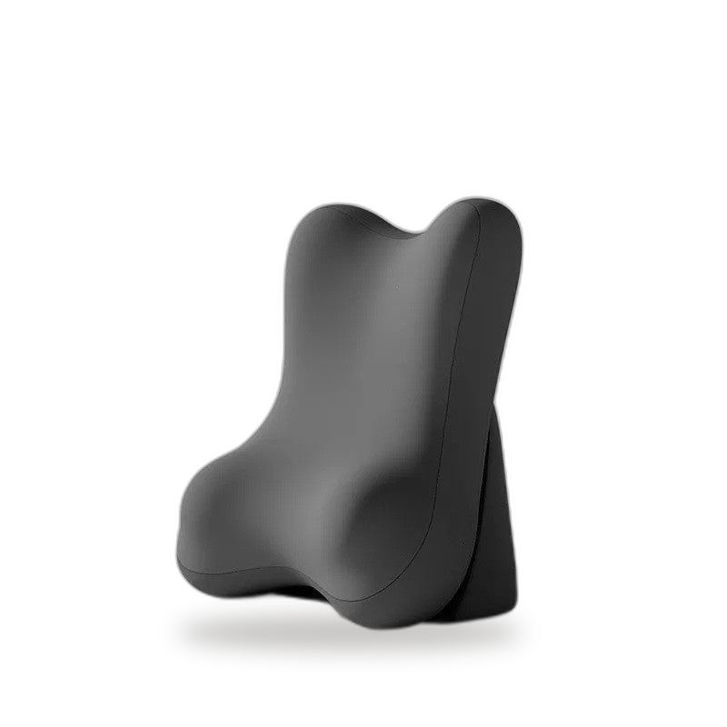 Lumbra memory foam lumbar support cushion in dark grey, side view