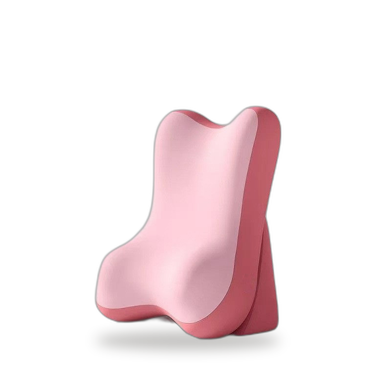 Lumbra memory foam lumbar support cushion in two-tone pink, side view