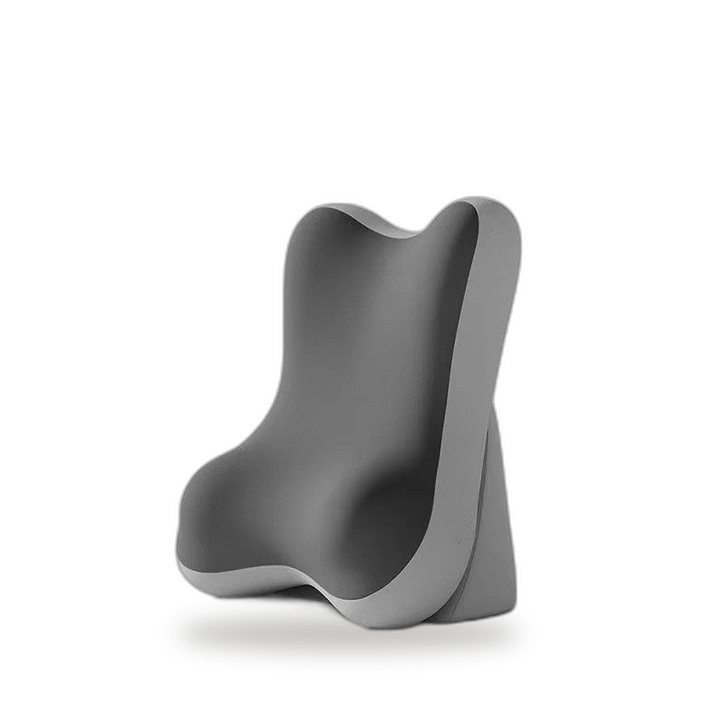 Lumbra memory foam lumbar support cushion in two-tone grey, side view
